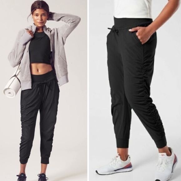 Athleta Attitude High Rise Ruched Side Black pull on light weight soft Jogger - Picture 1 of 16